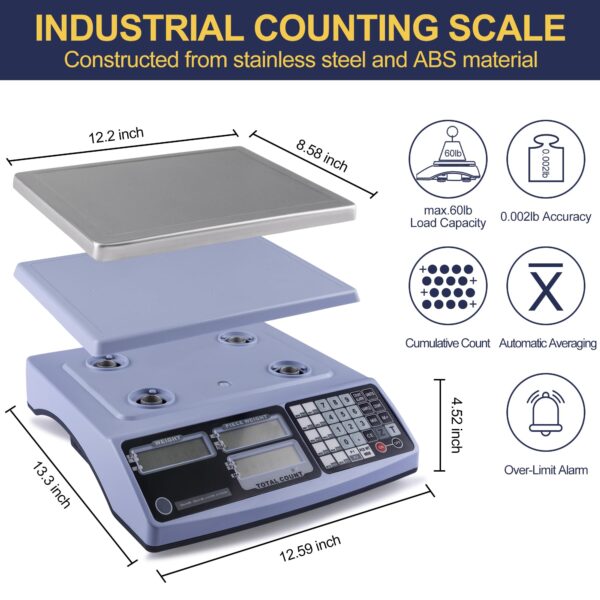 Industrial Counting Scale, 66lbx0.002lb Digital Inventory Counting for Coins and Parts with 20 APW - Image 2