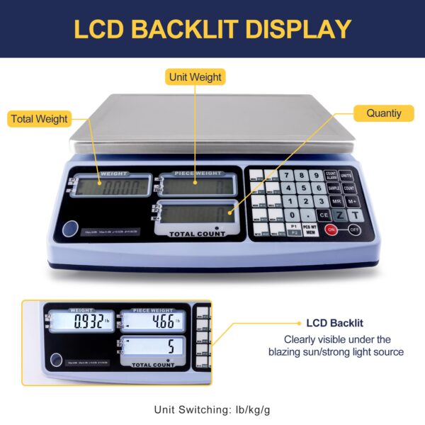 Industrial Counting Scale, 66lbx0.002lb Digital Inventory Counting for Coins and Parts with 20 APW - Image 3