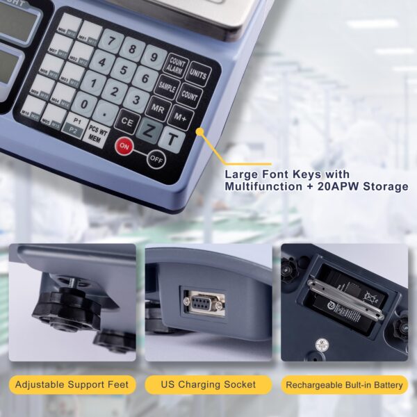Industrial Counting Scale, 66lbx0.002lb Digital Inventory Counting for Coins and Parts with 20 APW - Image 5